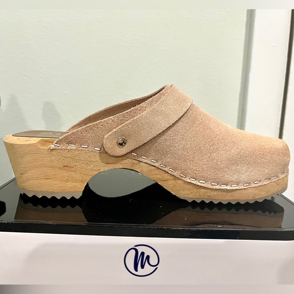 MIA Blush Pink Leather Clog Mules with Wood Heel - Picture 12 of 16